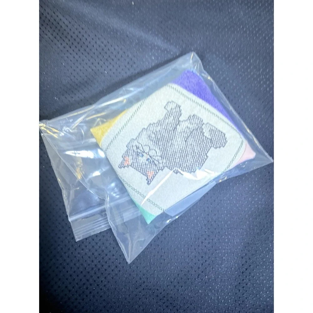Vtg Quilt Block~Cross Stitch Gray Cat~Machine Embroidered~8.5